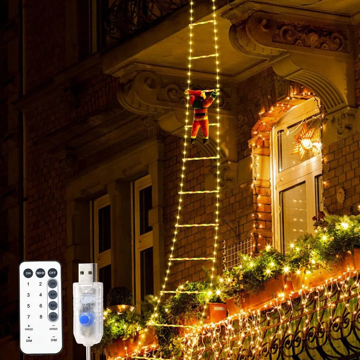 Climbing Santa Ladder – Lighted Christmas Rope Ladder Decoration